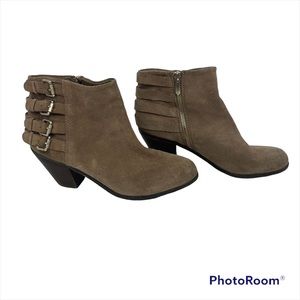 Sam Edelman Lucca Beach Brown Taupe Suede Side Zip Buckle Booties Women’s Size 8